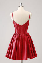Cute Red A Line Spaghetti Straps Ruffle Corset Short Homecoming Dress with Beading