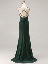 Red Glitter Ruched Spaghetti Strap Prom Dress with Slit