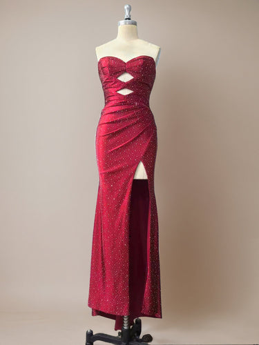 Red Mermaid Strapless Long Prom Dress with Beads