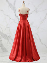 Red Satin A Line Corset Prom Dress with Beaded Boning
