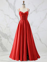 Red Satin A Line Corset Prom Dress with Beaded Boning