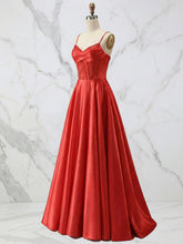 Red Satin A Line Corset Prom Dress with Beaded Boning