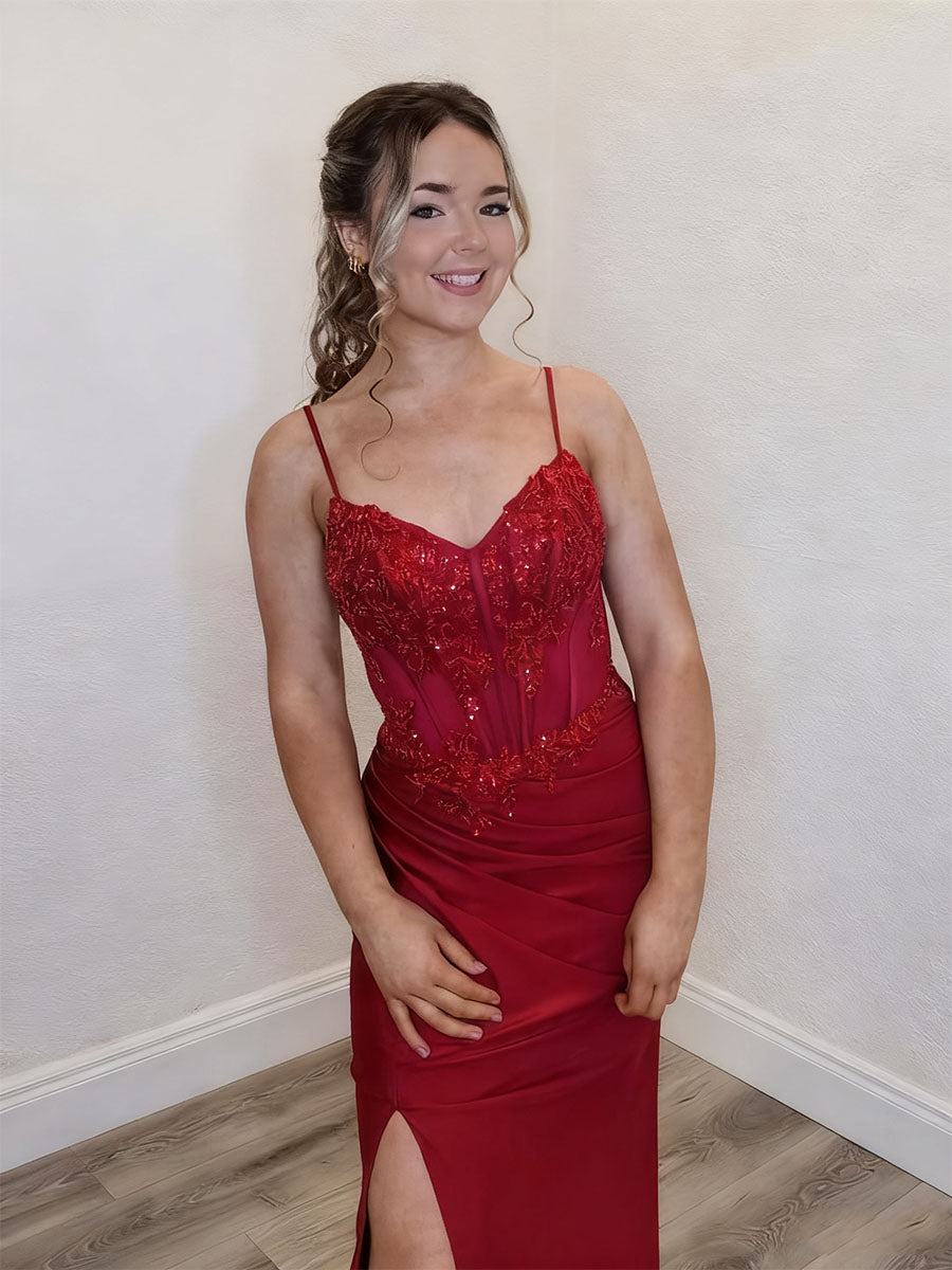Red Spaghetti Strap Corset Prom Dress with Beaded Appliqus Anna PromDress Red Spaghetti Strap Corset Prom Dress with Beaded Appliqus Anna PromDress