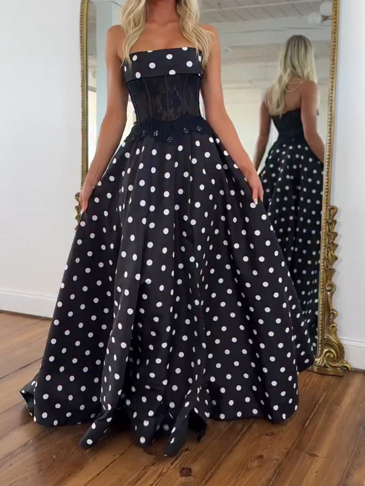 Retro-Chic Black and White Polka Dot Strapless Corset Prom Dress
