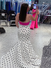 Retro Chic Polka Dot Mermaid Prom Dress with Pink Bow Detail