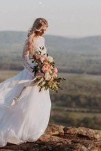 Romantic Ivory Chiffon Two Piece Long Sleeves Wedding Dresses with Lace, MW521