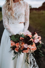 Romantic Ivory Chiffon Two Piece Long Sleeves Wedding Dresses with Lace, MW521