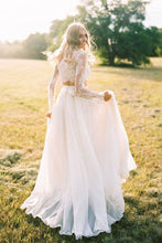 Romantic Ivory Chiffon Two Piece Long Sleeves Wedding Dresses with Lace, MW521