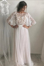 Romantic Lace A-line Half Sleeves Wedding Dresses With Short Train, MW575