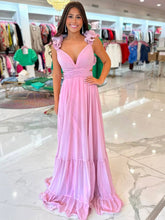 Romantic Pink Chiffon Tiered A-Line Prom Dress with Ruffle