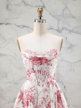 Romantic Pink Strapless Toile Print Corset A-Line Prom Dress