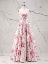 Romantic Pink Strapless Toile Print Corset A-Line Prom Dress