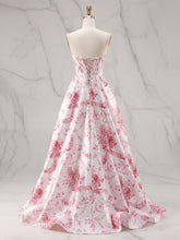 Romantic Pink Strapless Toile Print Corset A-Line Prom Dress