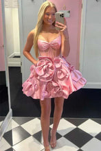 Rosette Straps Pink Corset Homecoming Dress Short Prom Dress PD515