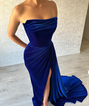 Royal Blue Split Front Strapless Ruffles Floor-Length Prom