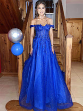 Royal Blue Glitter Off The Shoulder Corset Prom Dress