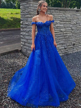 Royal Blue Glitter Off The Shoulder Corset Prom Dress