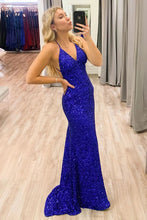 Royal Blue Sequin Mermaid Long Prom Dress SYP86
