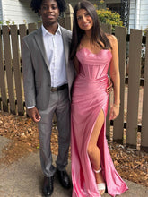 Royal Blue Strapless Cowl Neckline Corset Bodice Satin Prom Dress