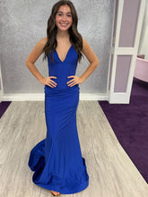 Royal Blue V-Neck Ruched Low Waist Spaghetti Straps Prom Dress