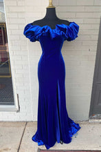 Off The Shoulder Royal Blue Formal Dress With Slit SYP95