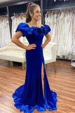 Off The Shoulder Royal Blue Formal Dress With Slit SYP95