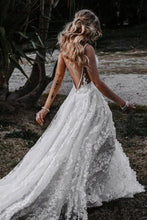 Rustic A-line V-neck Side Slit Lace Beach Wedding Dresses, Bridal Gown, MW645