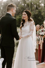 Rustic Bohemian Lace Illusion Neckline Long Sleeves Wedding Dresses, MW547