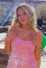 Pink Sequin Backless Mini Homecoming Dress Y62