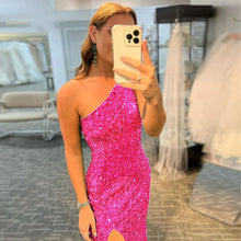 Sequin Prom Dresses Sheath/Mermaid One Shoulder Floor Length With Slit GJS738