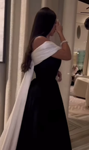 Luxury Black And White Satin Prom Dresses With Removable Tail Custom Made Cocktail Party Evening Dress Y5025
