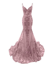 Trumpet/Mermaid Spaghetti Straps Sparkly Sequin Lace Applique Long Prom Dress