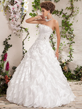 Ball Gown Wedding Dresses Strapless Floor Length Taffeta Sleeveless with Beading Cascading Ruffle Criss-Cross