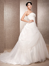 Ball Gown A-Line Wedding Dresses Strapless Court Train Organza Sleeveless