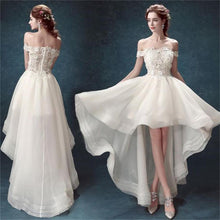 White Organza High Low Off Shoulder Cheap Wedding Dresses, MW162