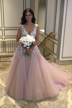 Cheap Tulle V Neck Wedding Dress With Lace Flowers, Nice Bridal Gowns, MW125
