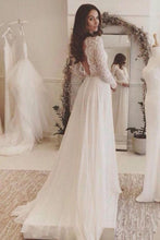 Charming Affordable Chiffon Long Sleeve V Neck Formal Long Wedding Dresses, MW116