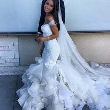 White Mermaid Off Shoulder Sweetheart  Ruffles Wedding Dresses, Bridal Gown, MW157