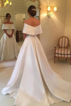 A-line Off Shoulder Simple Satin Long Bridal Gown, Hot Wedding Dresses, MW256