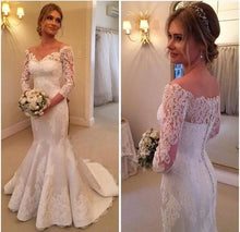 Beautiful Lace Mermaid V-Neck 3/4 Sleeves Ball Gowns Wedding Dresses, MW163