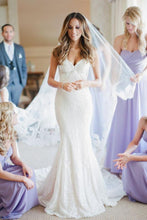 White Sweetheart Trumpet Lace Up Appliques Wedding Dresses with Sweep Train, MW255