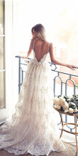 Luxurious Open Back Sweetheart Spaghetti Lace Wedding Dresses With Appliques, MW192