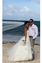 White SimpleSweetheart Strapless Ruffles Open Back Cheap Wedding Dresses, MW228