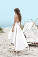 White High Low Sweetheart Spaghetti Straps Simple Beach Wedding Dresses, MW223