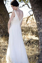 Simple Chiffon Ivory A-line V-neck Floor Length Beach Wedding Dresses, MW172