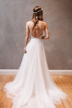 Simple Spaghetti Straps A-Line Tulle Open Back Wedding Dresses online, MW253