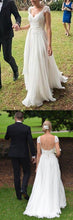 Elegant Ivory Lace Open Back Cap Sleeves Beach Wedding Dress Bridal Gowns, MW170