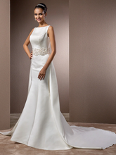 Wedding Dresses Bateau Neck Cathedral Train Satin Regular Straps Vintage Inspired with Beading