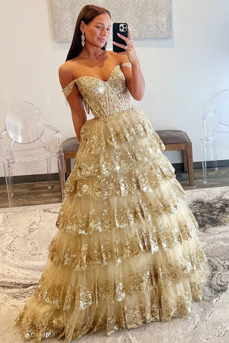 Leona |Princess Off the Shoulder Sequined Lace Prom Dress