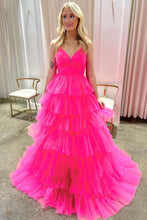 Lavender V-Neck Ruffle Tiered Long Prom Gown